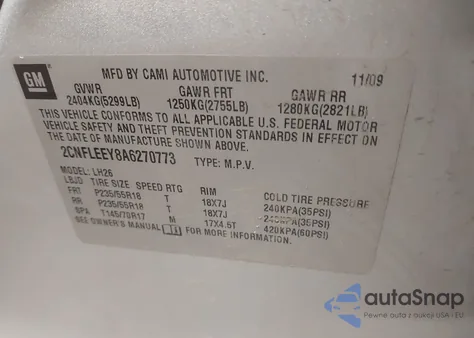 2010 Chevrolet Equinox Lt from USA, damaged, VIN 2CNFLEEY8A6270773